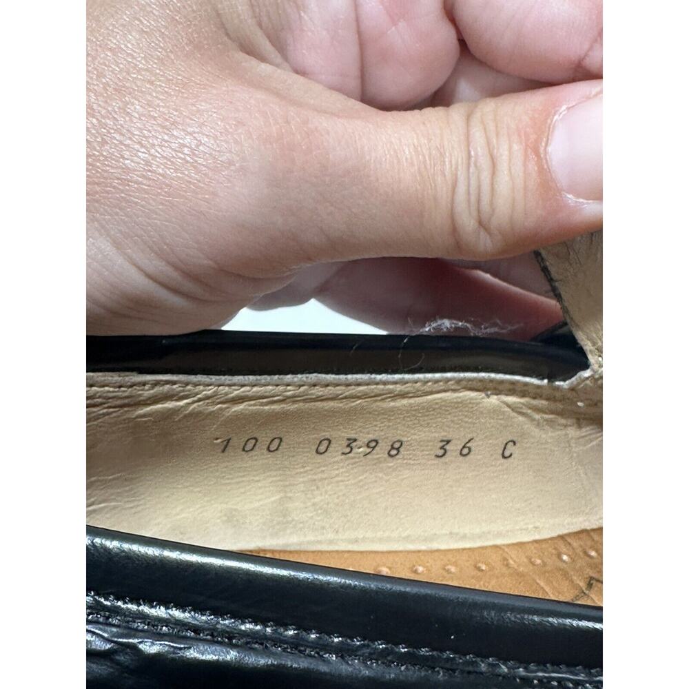 Gucci Leather Black Loafers Shiny Silver Plaque Logo Women 100 0398 36 C Sz 6 - Picture 7 of 12